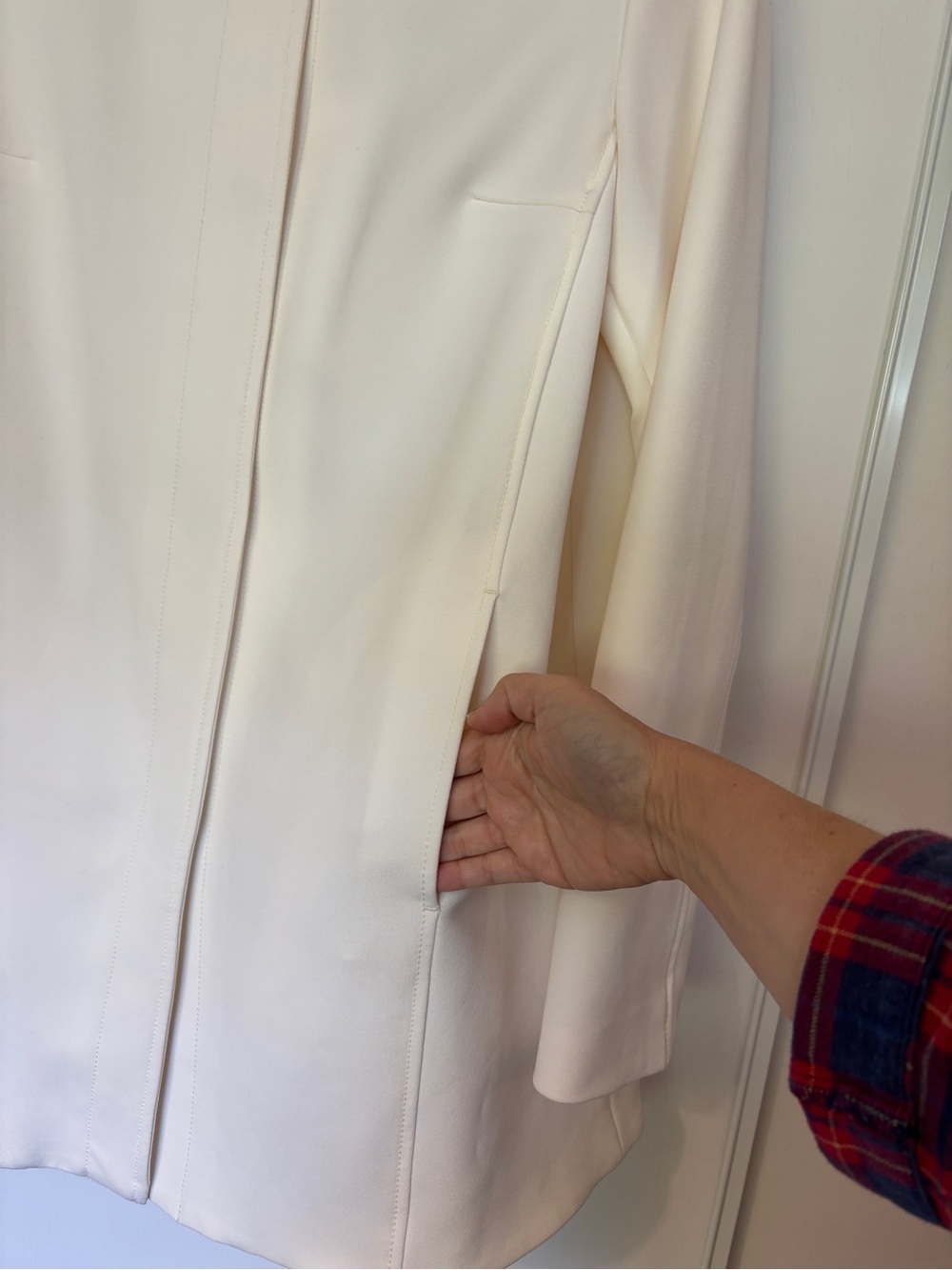 Minimalist Scandi Coat Size Large A-Line Cream White Sophisticated Office Guest - Picture 5 of 13